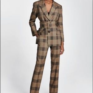 Zara Check Blazer Taupe Brown